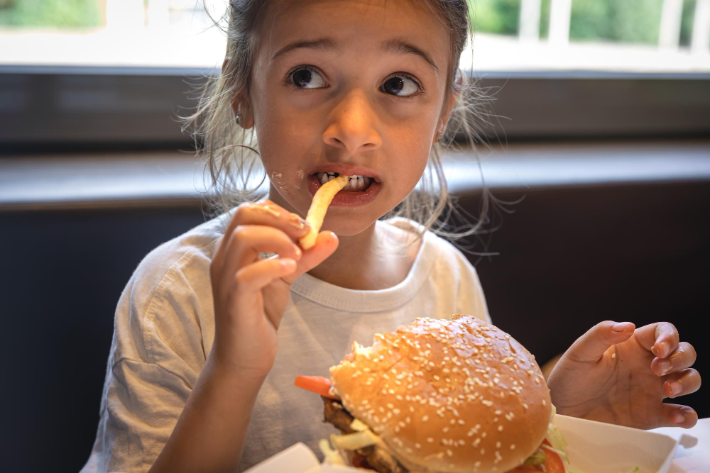 Nena menja menjar ràpid