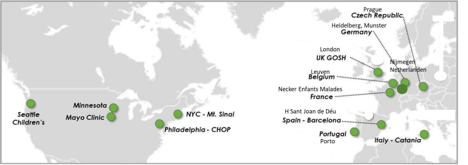 Mapa del mundo con centros de referencia del PMM2-CDG